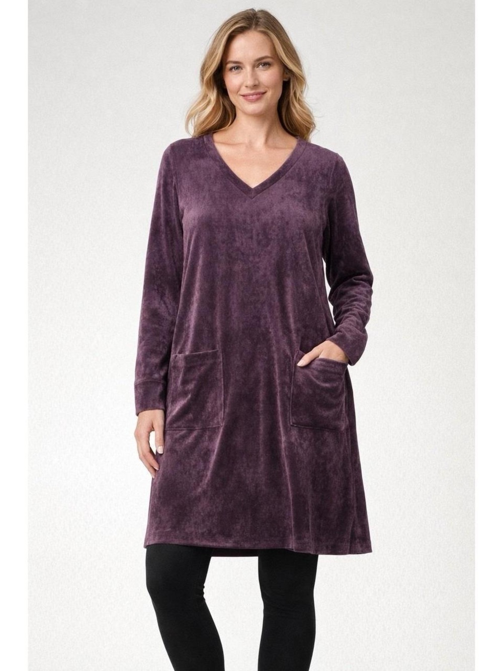 J. Jill PureJill Purple Velvet Velour Tunic Shift Dress Size Large